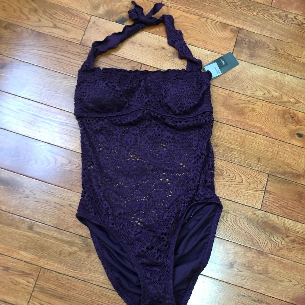Dark purple one piece bathing suit
